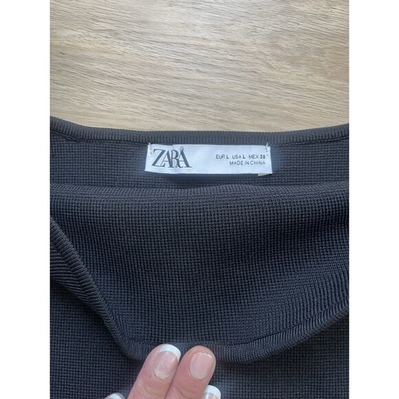 ZARA Square Neck Puff Short Sleeve Crop Top large Black - Picture 7 of 9